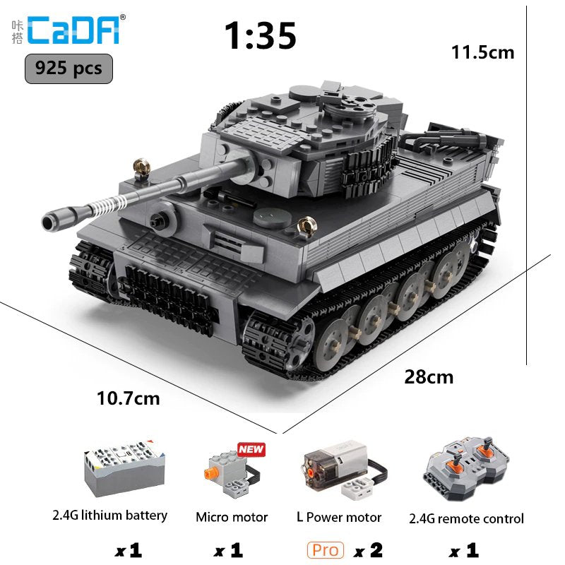 CaDA Masters WWII German Tiger Tank Remote Controlled Brick Building Set 925 Pieces