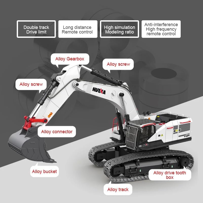 Huina 11594W 2.4GHz 1/14 RC White Excavator with Functional