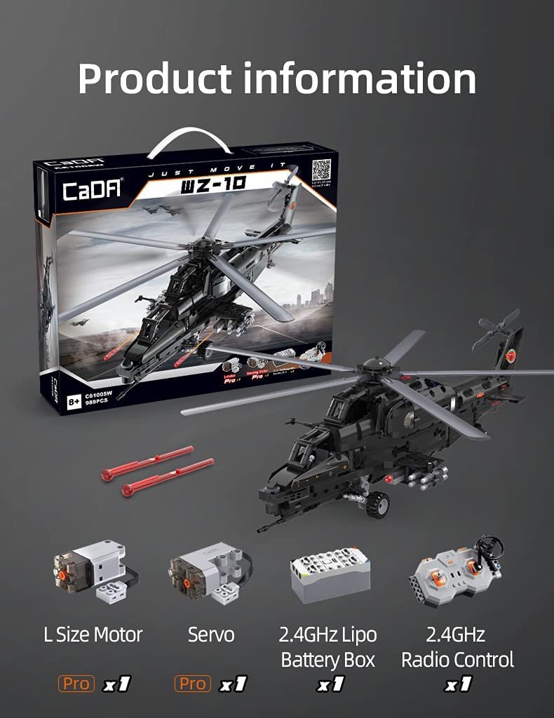CaDA WZ10 Military Helicopter Remote Controlled Brick Building Set 989 Pieces