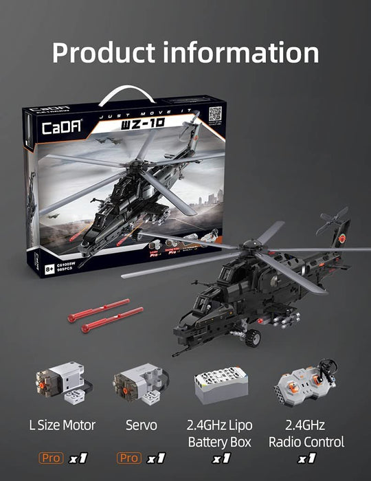 CaDA WZ10 Military Helicopter Remote Controlled Brick Building Set 989 Pieces