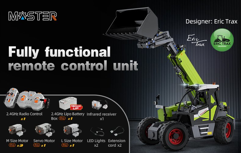 CaDA Masters Telehandler Loader 1:17 Scale Remote Controlled Construction Series 1:17 Scale Full Function Brick Building Set 1,469 Pieces