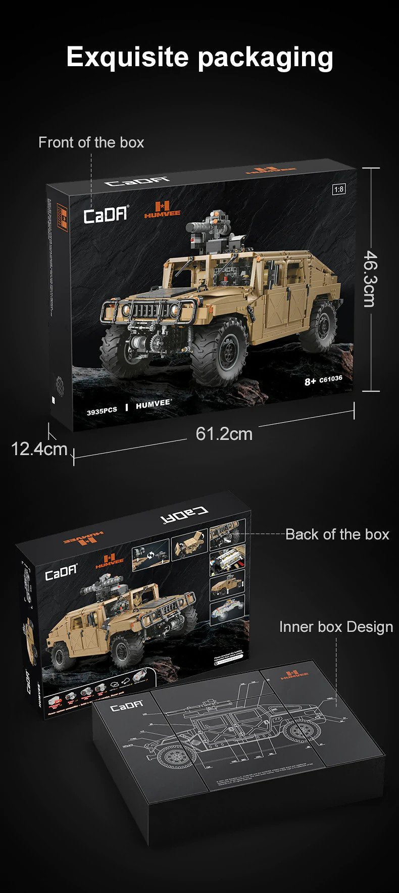 CaDA 1:8 Scale Humvee Off-Road Vehicle (Non-Motorized) Brick Building Set 3,935 Pieces