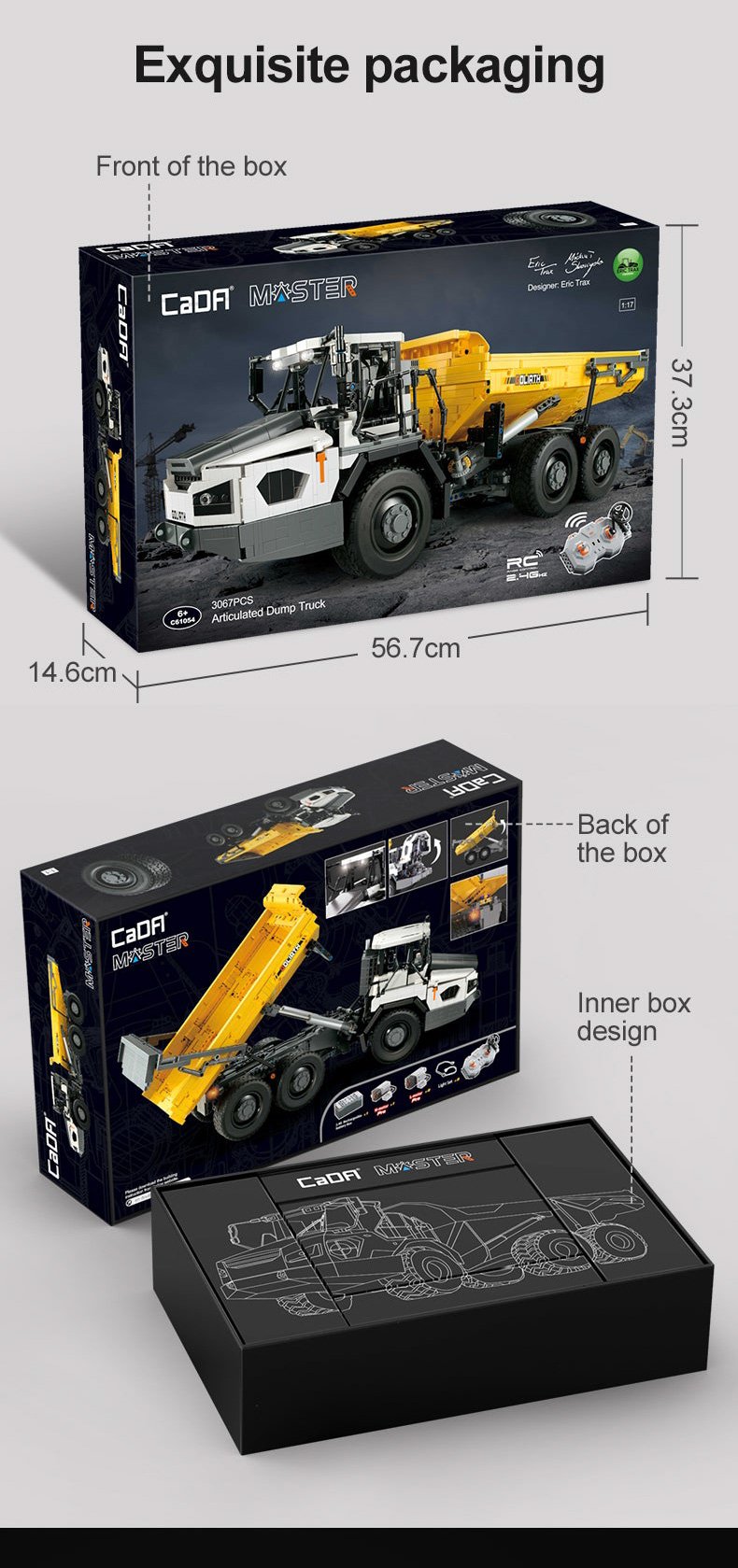 CaDA Articulated Dump Truck Remote Controlled Construction Series 1:17 Scale Brick Building Set 3,067 Pieces