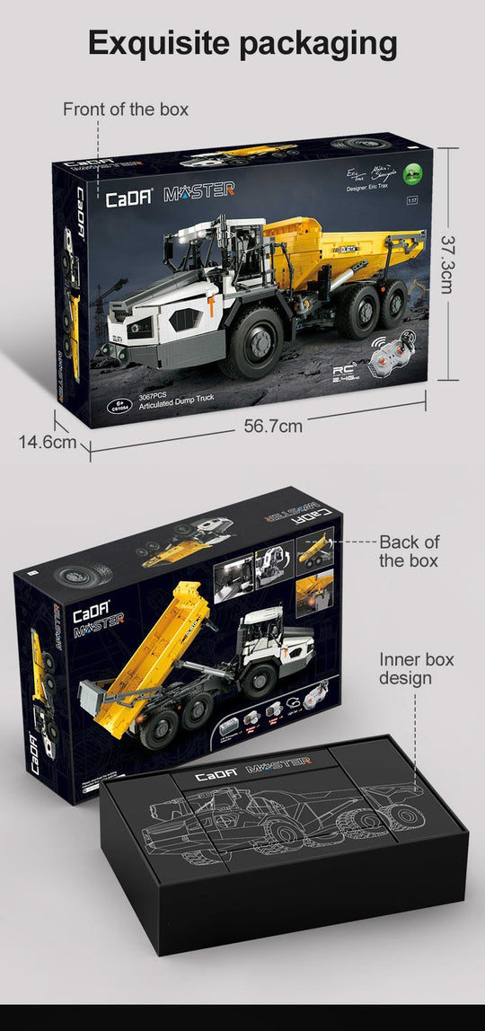 CaDA Articulated Dump Truck Remote Controlled Construction Series 1:17 Scale Brick Building Set 3,067 Pieces