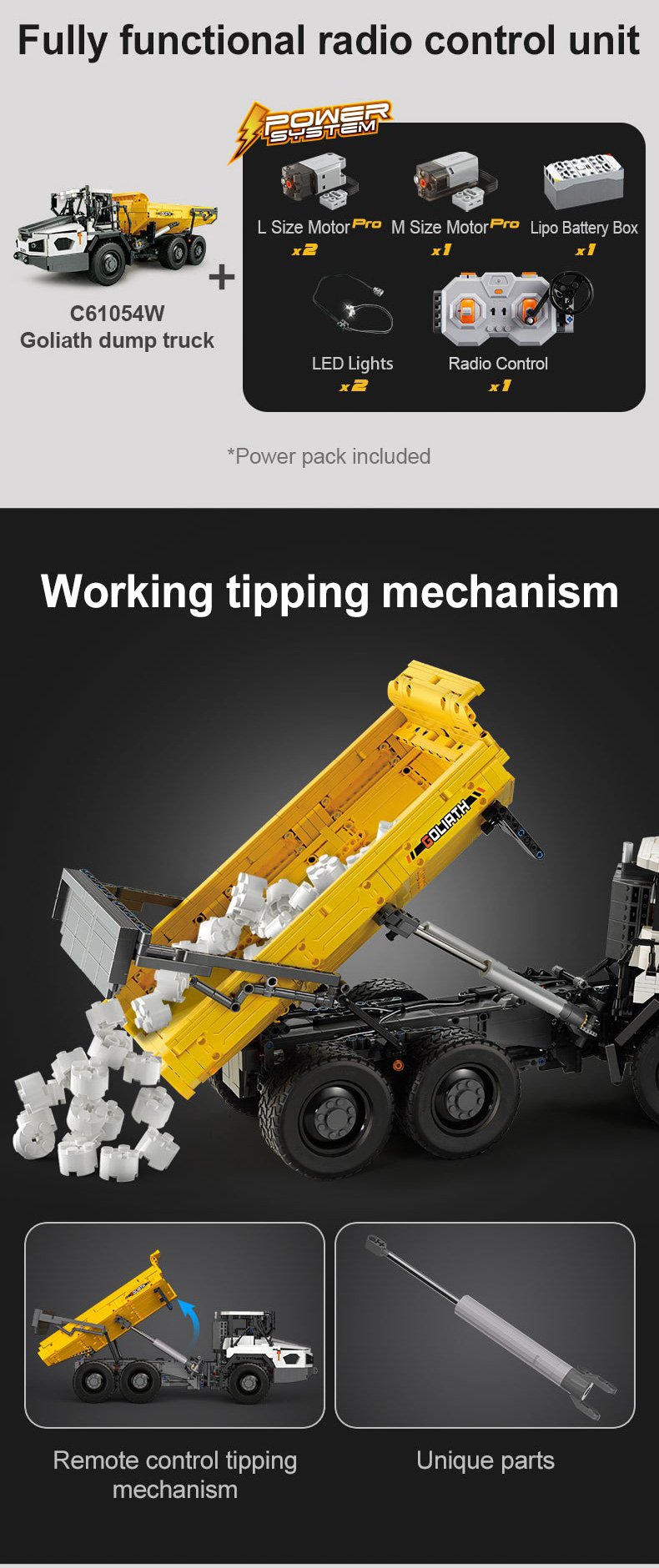 CaDA Articulated Dump Truck Remote Controlled Construction Series 1:17 Scale Brick Building Set 3,067 Pieces