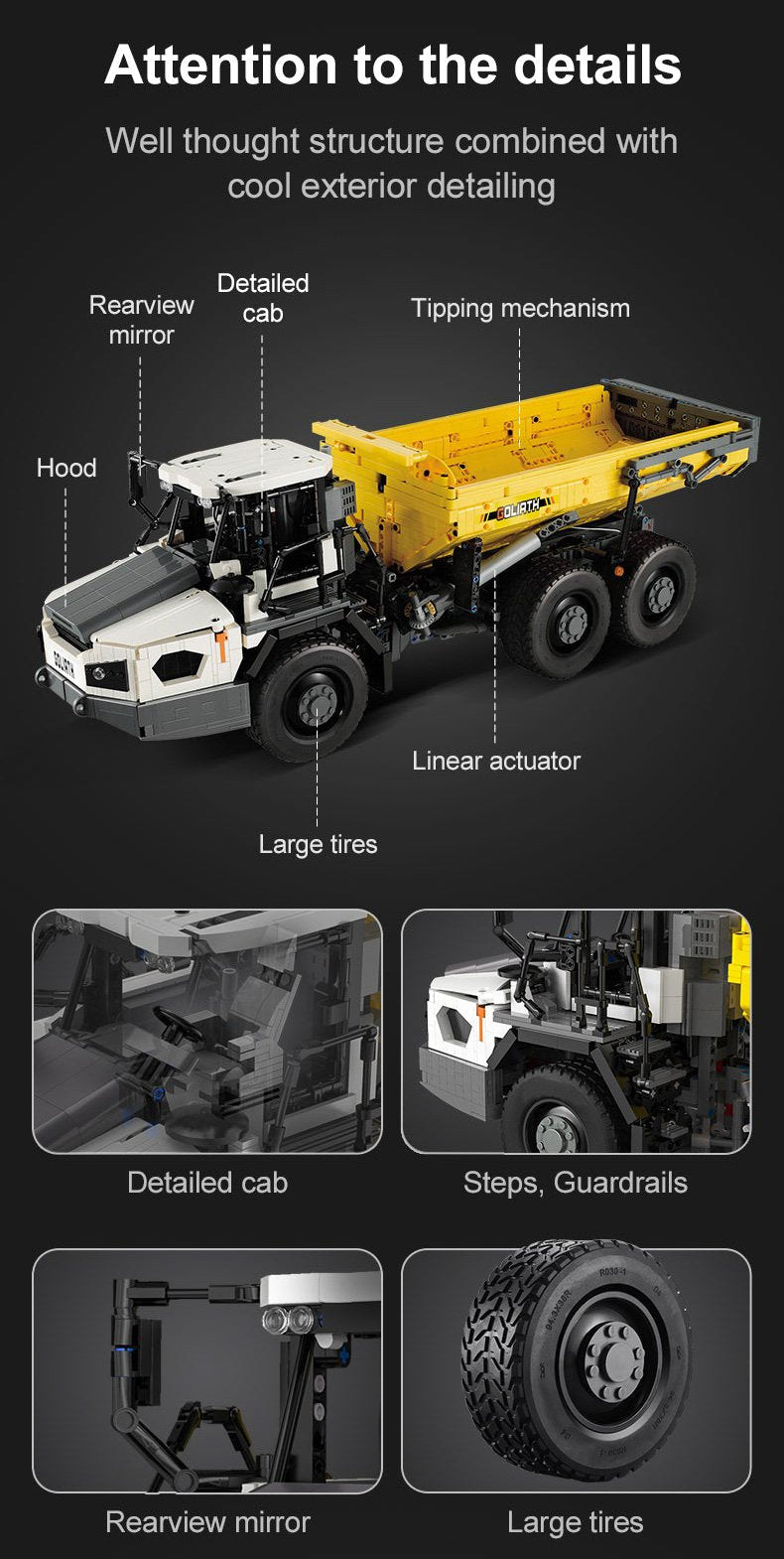 CaDA Articulated Dump Truck Remote Controlled Construction Series 1:17 Scale Brick Building Set 3,067 Pieces
