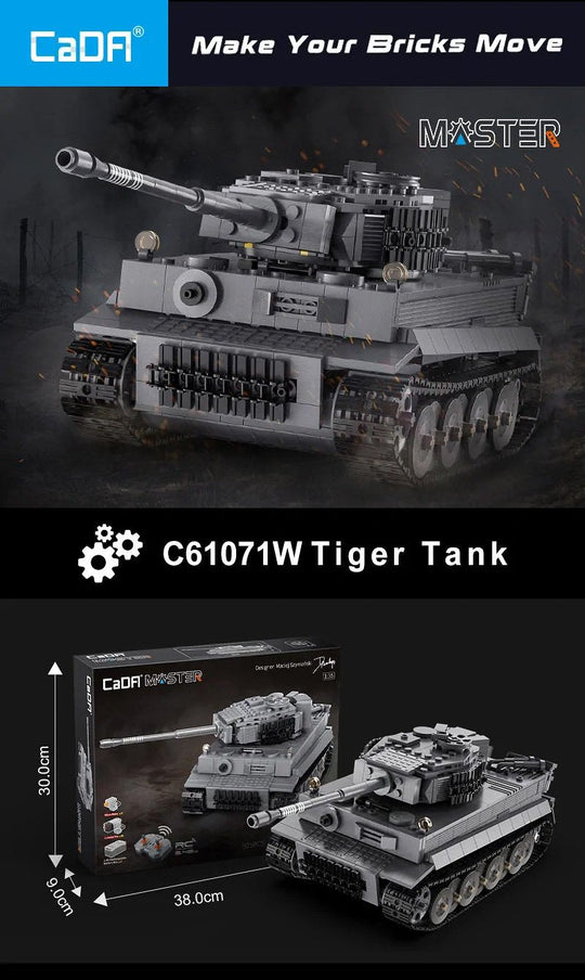 CaDA Masters WWII German Tiger Tank Remote Controlled Brick Building Set 925 Pieces