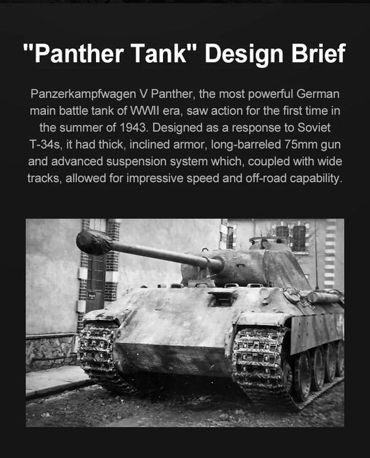 CaDA WWII German Panther Tank Remote Controlled Brick Building Set 907 Pieces