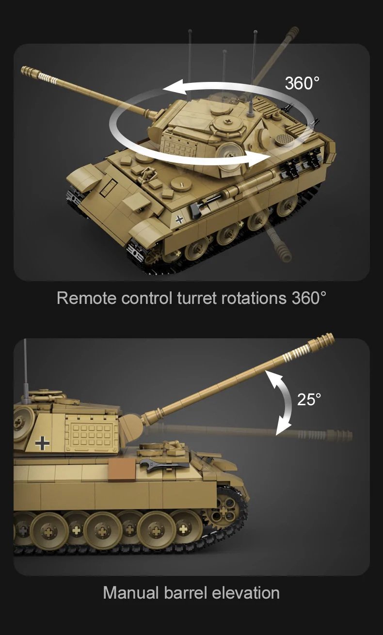 CaDA WWII German Panther Tank Remote Controlled Brick Building Set 907 Pieces
