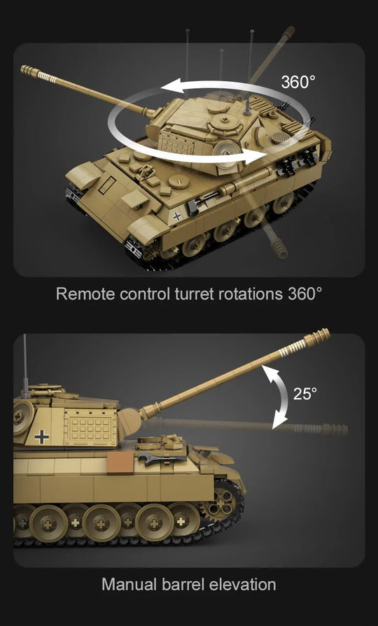 CaDA WWII German Panther Tank Remote Controlled Brick Building Set 907 Pieces