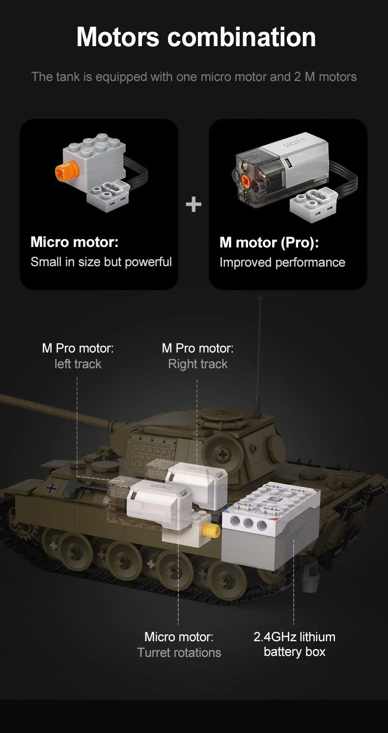 CaDA WWII German Panther Tank Remote Controlled Brick Building Set 907 Pieces