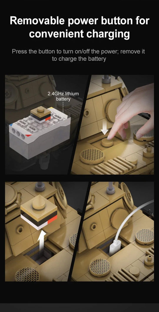 CaDA WWII German Panther Tank Remote Controlled Brick Building Set 907 Pieces