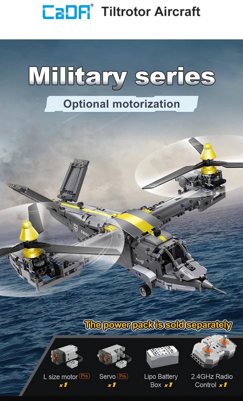 CaDA Tiltrotor Helicopter (Non-Motorized) Brick Building Set 1,436 Pieces