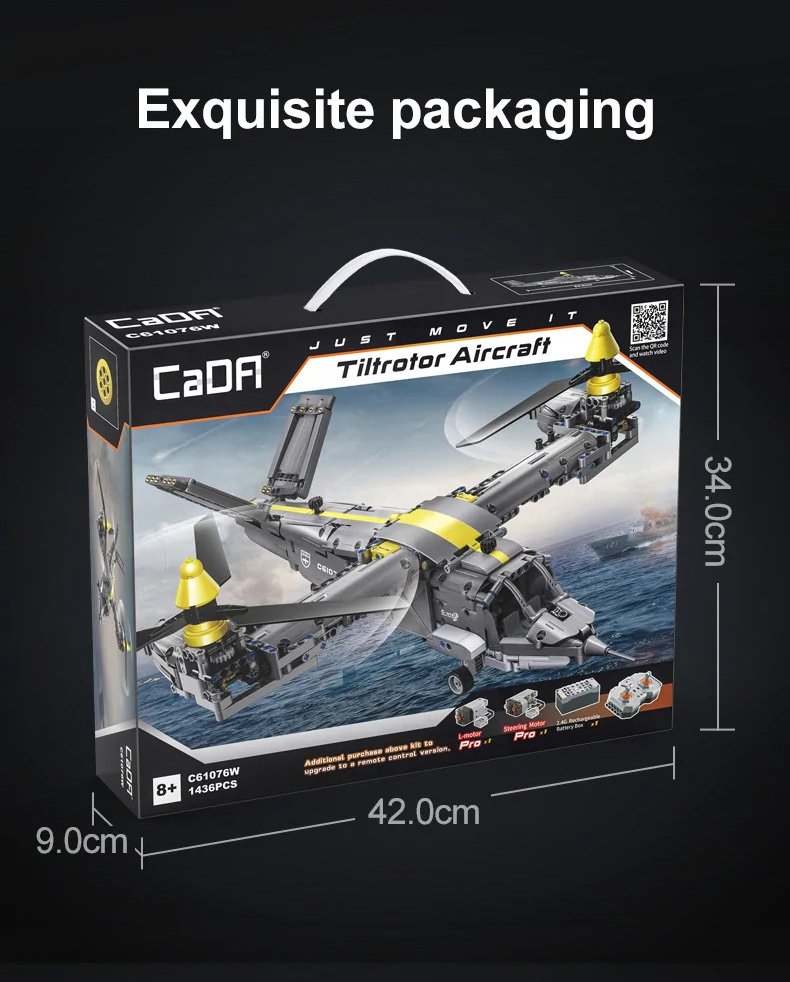 CaDA Tiltrotor Helicopter (Non-Motorized) Brick Building Set 1,436 Pieces