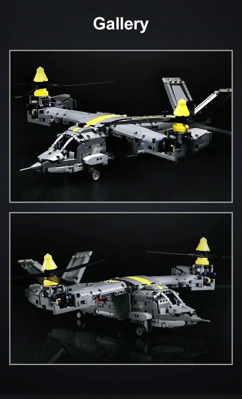 CaDA Tiltrotor Helicopter (Non-Motorized) Brick Building Set 1,436 Pieces