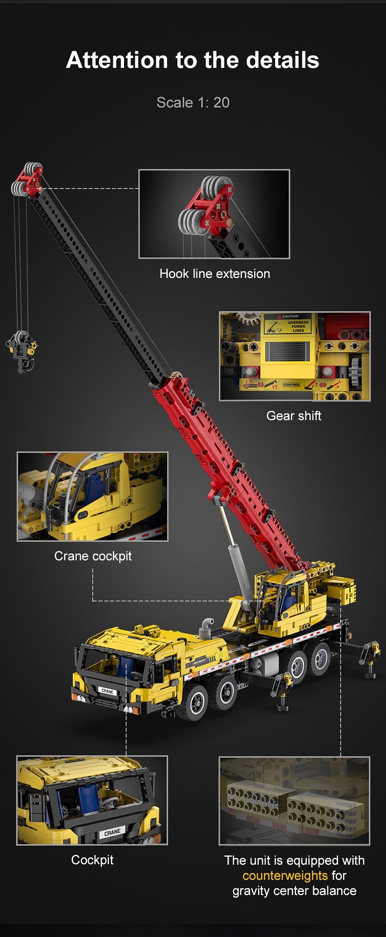 CaDA Mobile Extension Crane Construction Series (Non-Motorized) Brick Building Set 1,831 Pieces