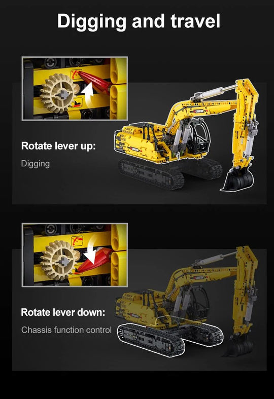 CaDA Full Function Excavator Construction Series (Non-Motorized) Brick Building Set 1,702 Pieces