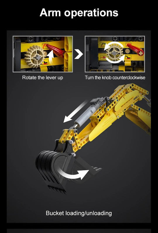 CaDA Full Function Excavator Construction Series (Non-Motorized) Brick Building Set 1,702 Pieces