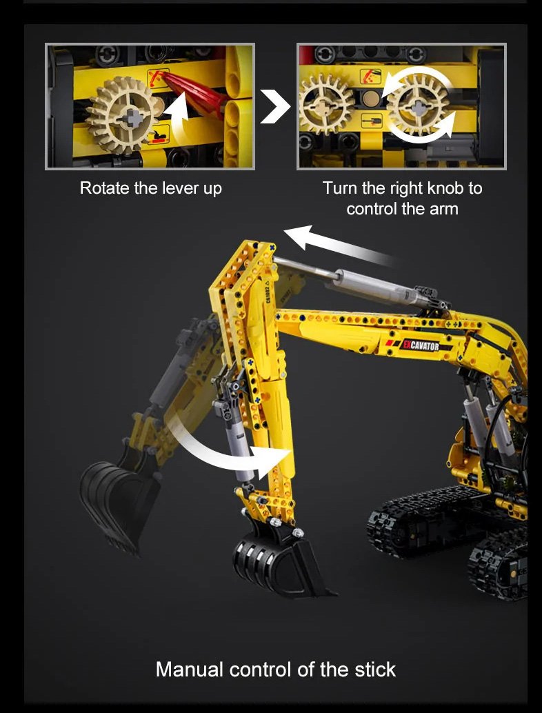 CaDA Full Function Excavator Construction Series (Non-Motorized) Brick Building Set 1,702 Pieces