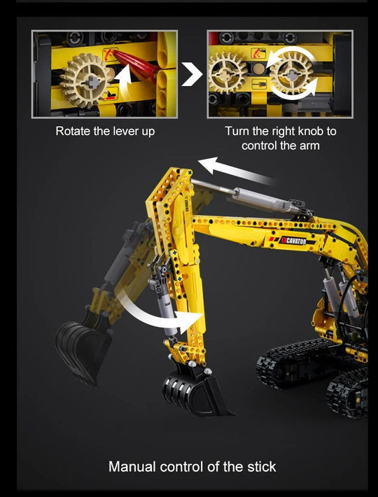 CaDA Full Function Excavator Construction Series (Non-Motorized) Brick Building Set 1,702 Pieces