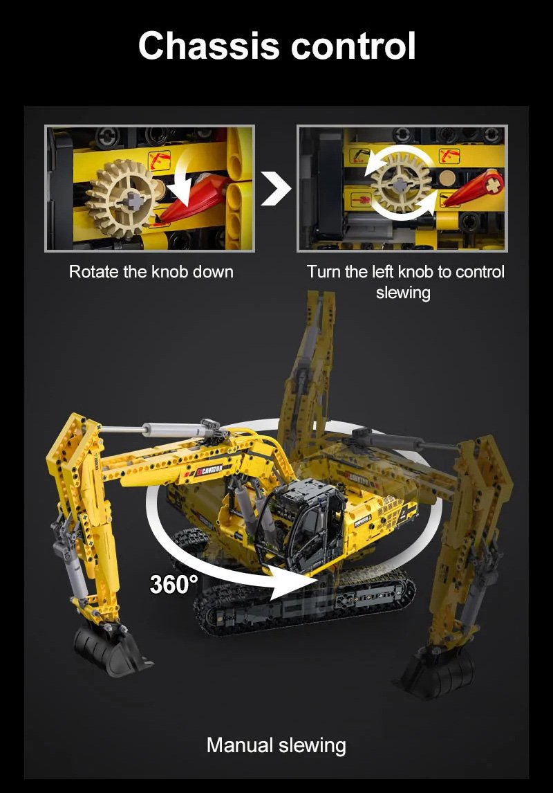 CaDA Full Function Excavator Construction Series (Non-Motorized) Brick Building Set 1,702 Pieces