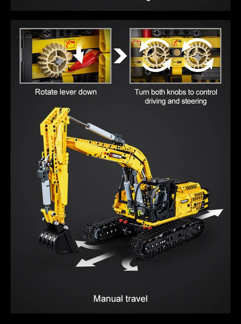 CaDA Full Function Excavator Construction Series (Non-Motorized) Brick Building Set 1,702 Pieces