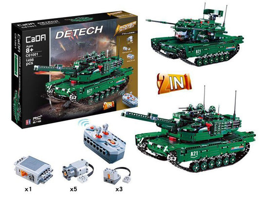 CaDA 2in1 M1A2 Abrams U.S. Main Battle Tank or Anti-Aircraft Gun Remote Controlled Brick Building Set 1,498 Pieces