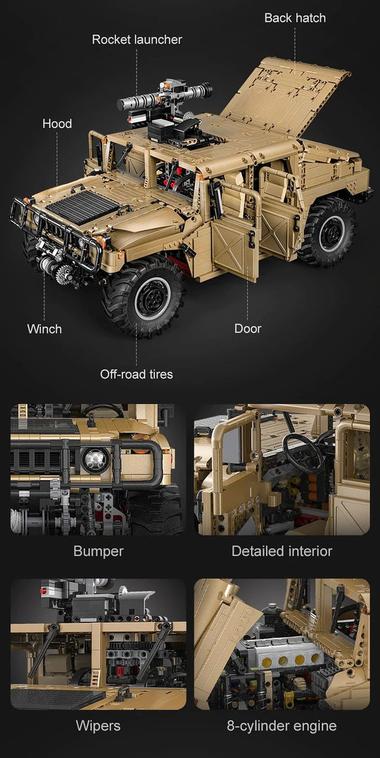 CaDA 1:8 Scale Humvee Off-Road Vehicle (Non-Motorized) Brick Building Set 3,935 Pieces