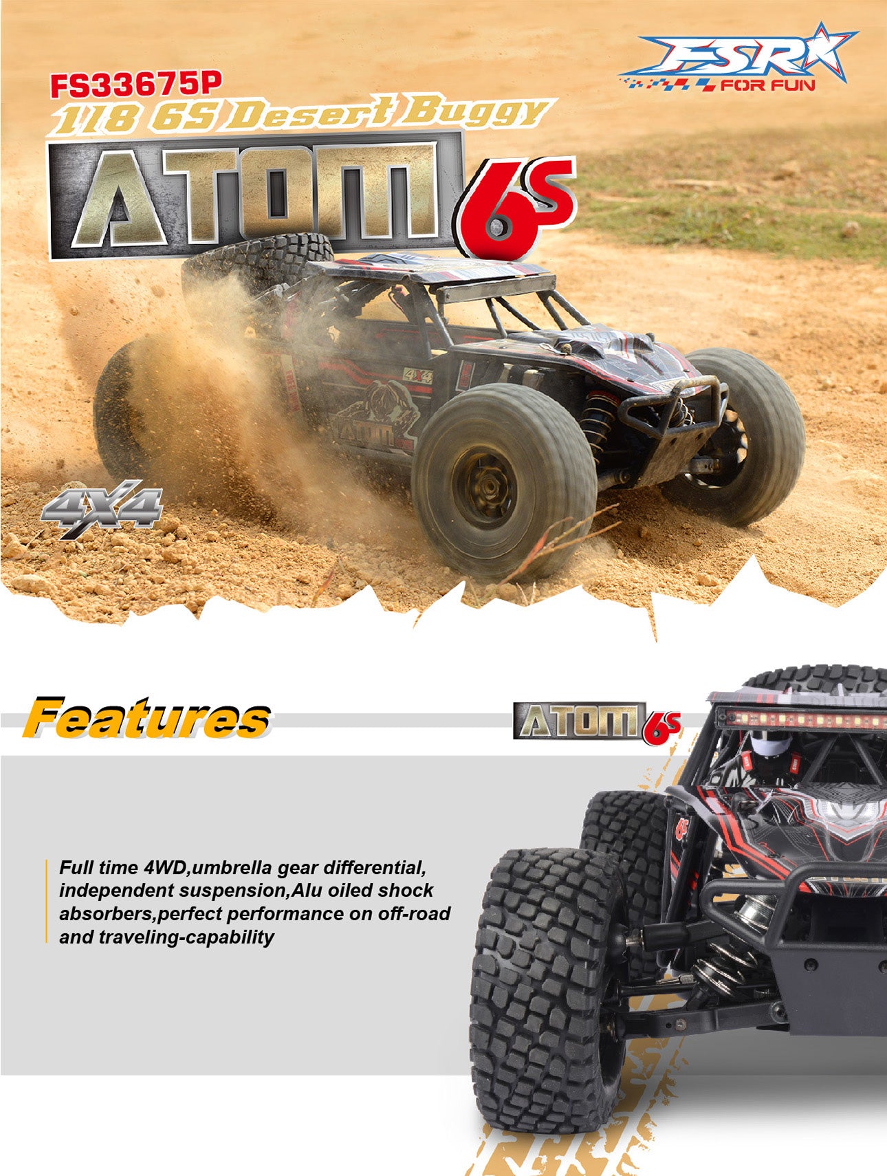 FS Racing ATOM 6S 1/8 Brushless 4WD Desert Buggy | FS33675P
