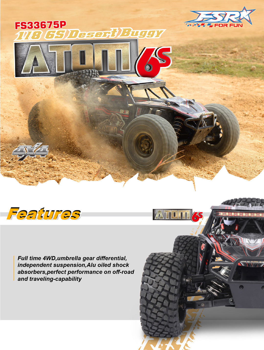 FS Racing ATOM 6S 1/8 Brushless 4WD Desert Buggy | FS33675P