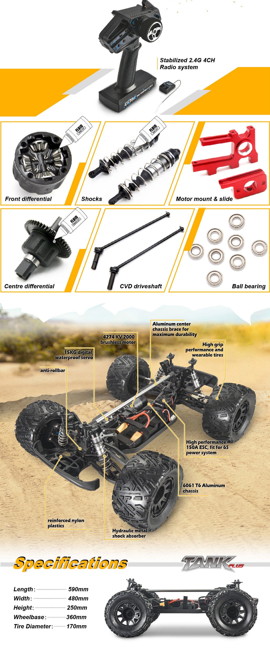 FS Racing Tank 6S 1/8 Brushless 4WD Monster Truck | FS33693