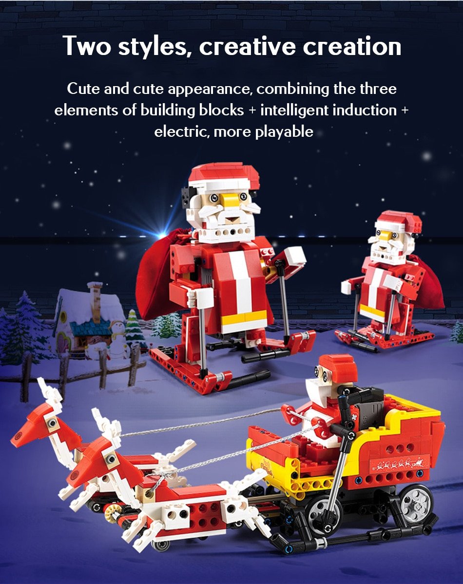 CaDA Santa Claus 2in1 with Sleigh Motion & Sound Controlled Brick Building Set; Lights, Movement & Sound 439 Pieces