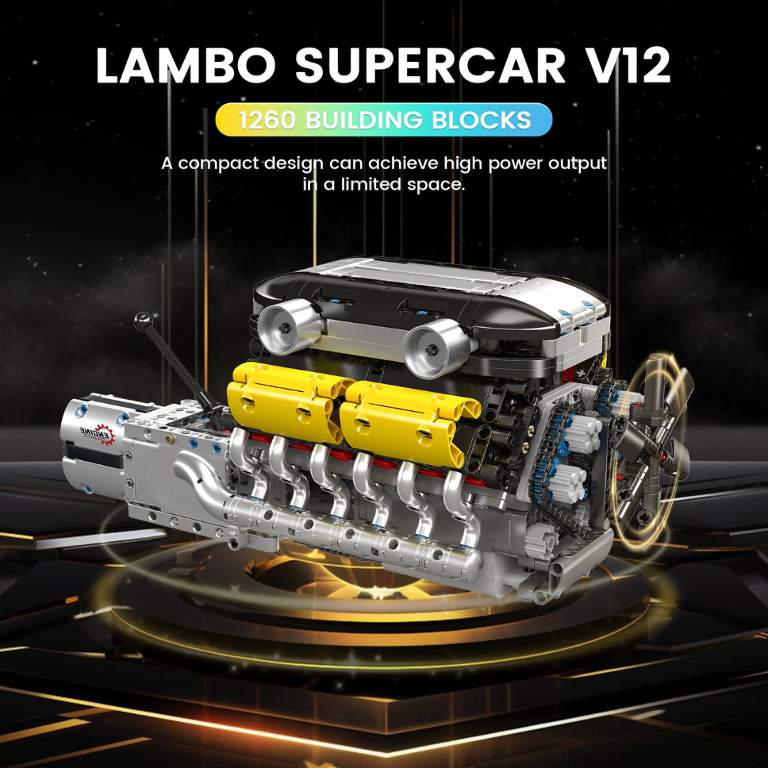 Mould King V12 Supercar-Style Motorized Engine & Gearbox Building Set (1260 Pieces)