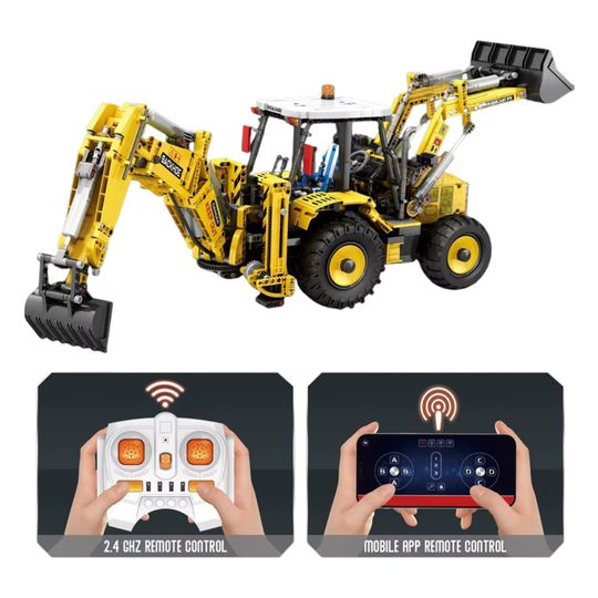 Reobrix RC Backhoe Loader Remote Control Construction Building Set – 2,466 Pieces