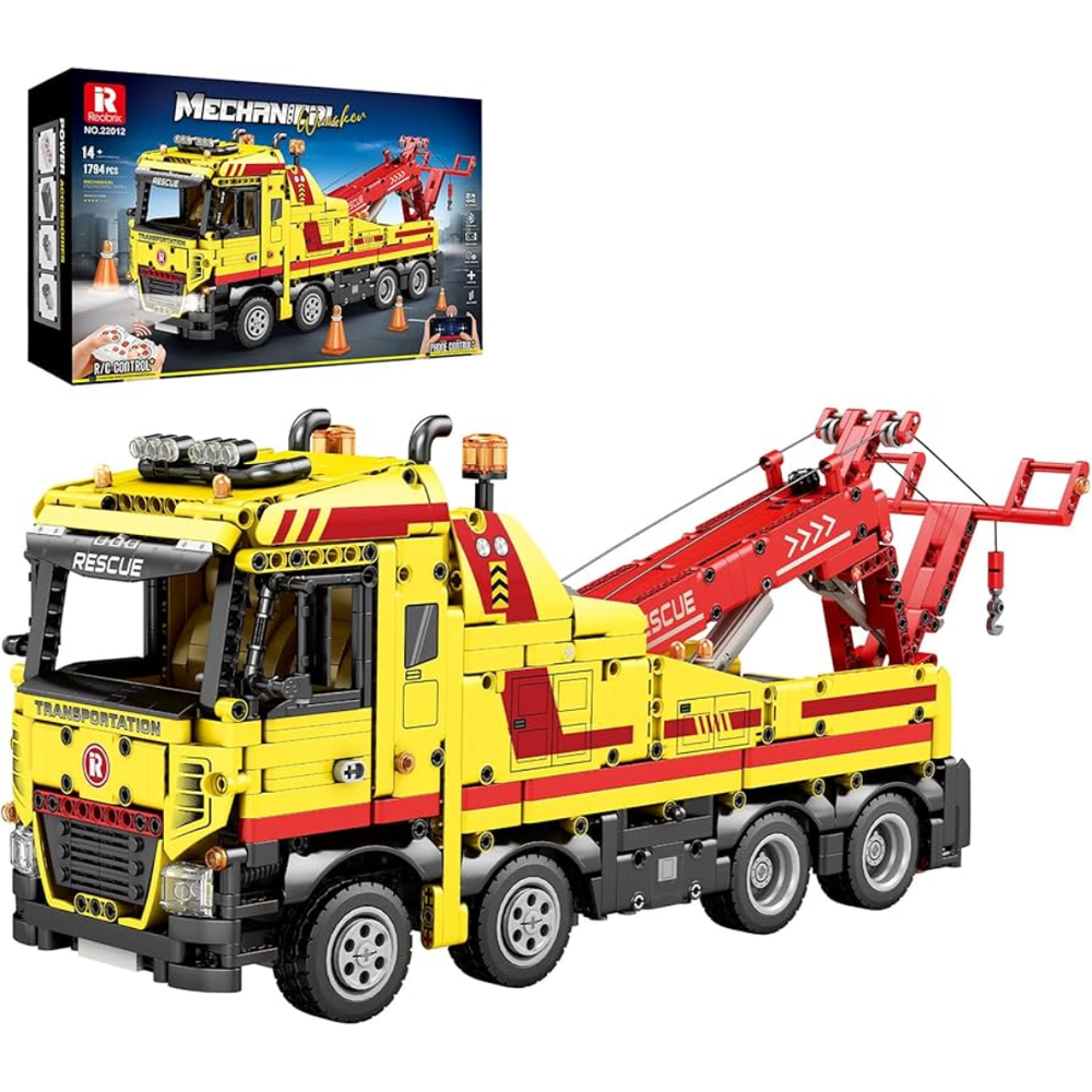 Reobrix RC Rescue Tow Truck Remote Control Construction Building Set – 1,910 Pieces