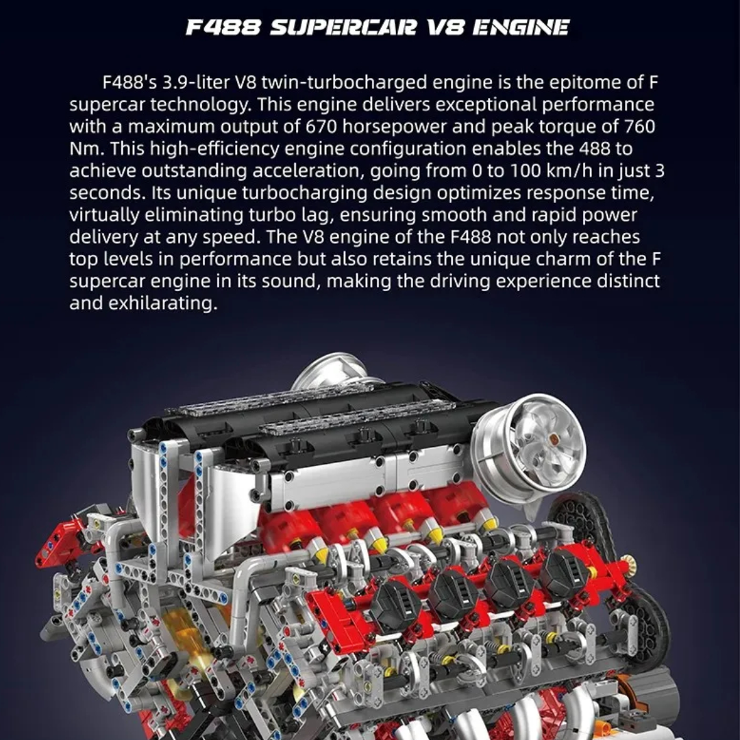 Mould King F488-Style Motorized V8 Engine Building Set (2718 Pieces)