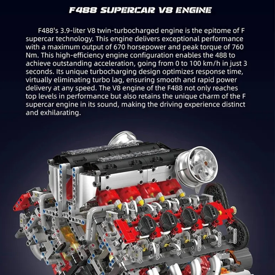 Mould King F488-Style Motorized V8 Engine Building Set (2718 Pieces)