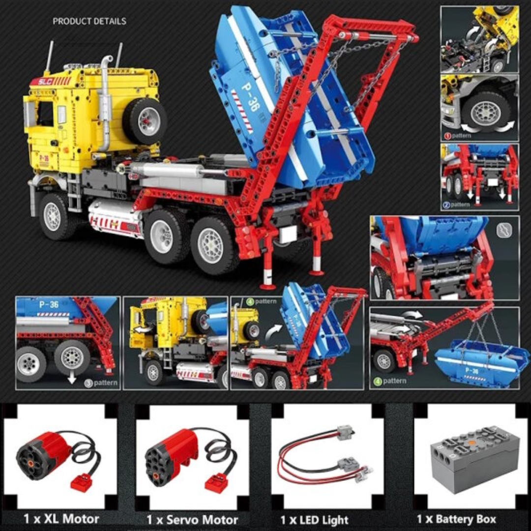 Reobrix RC Dumpster Container Truck Remote Control Construction Building Set – 1,918 Pieces