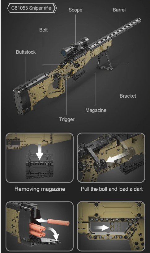 CaDA Model Sniper Rifle Brick Building Set 979 Pieces