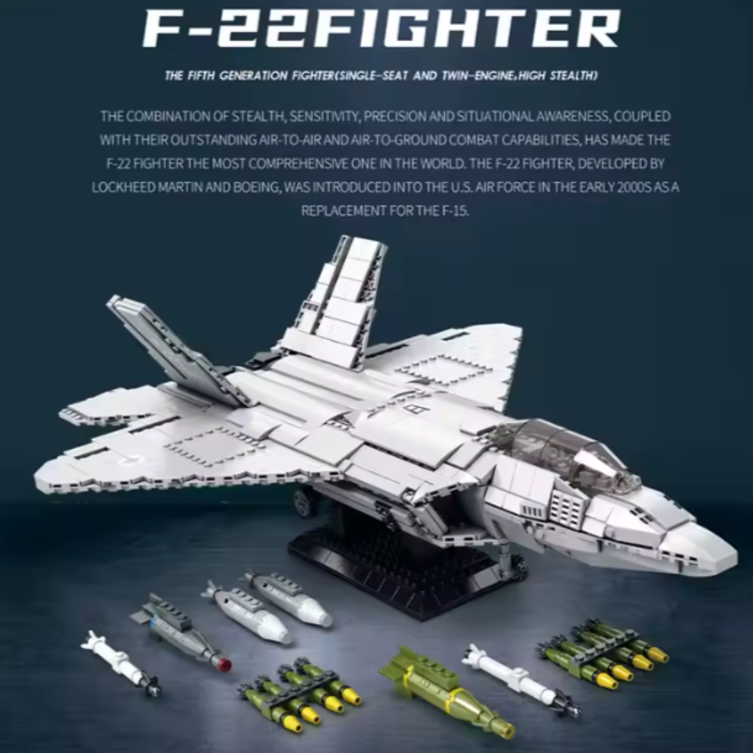 Reobrix F-22 Raptor Brick Set – 1,837-Piece Modern Fighter Jet Model with Functional Missile Bays