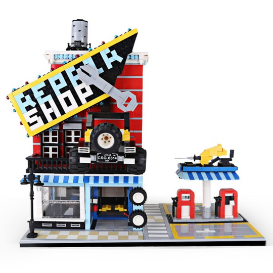 WANGE 6314 Car Service Center – 2,120‑Piece Modular Building Set