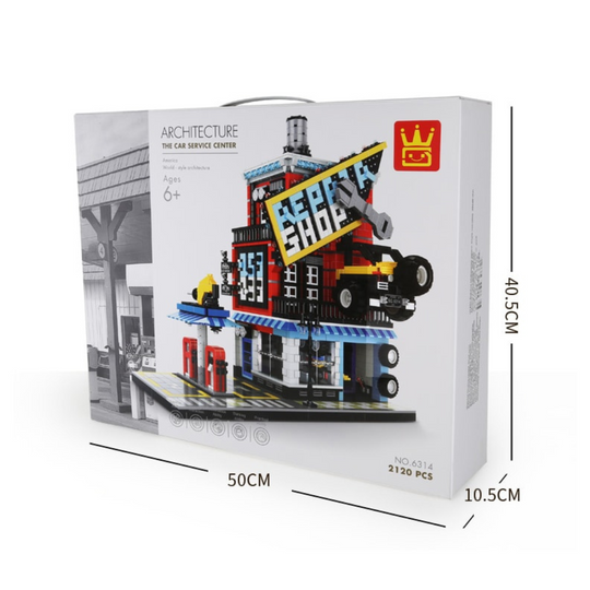 WANGE 6314 Car Service Center – 2,120‑Piece Modular Building Set