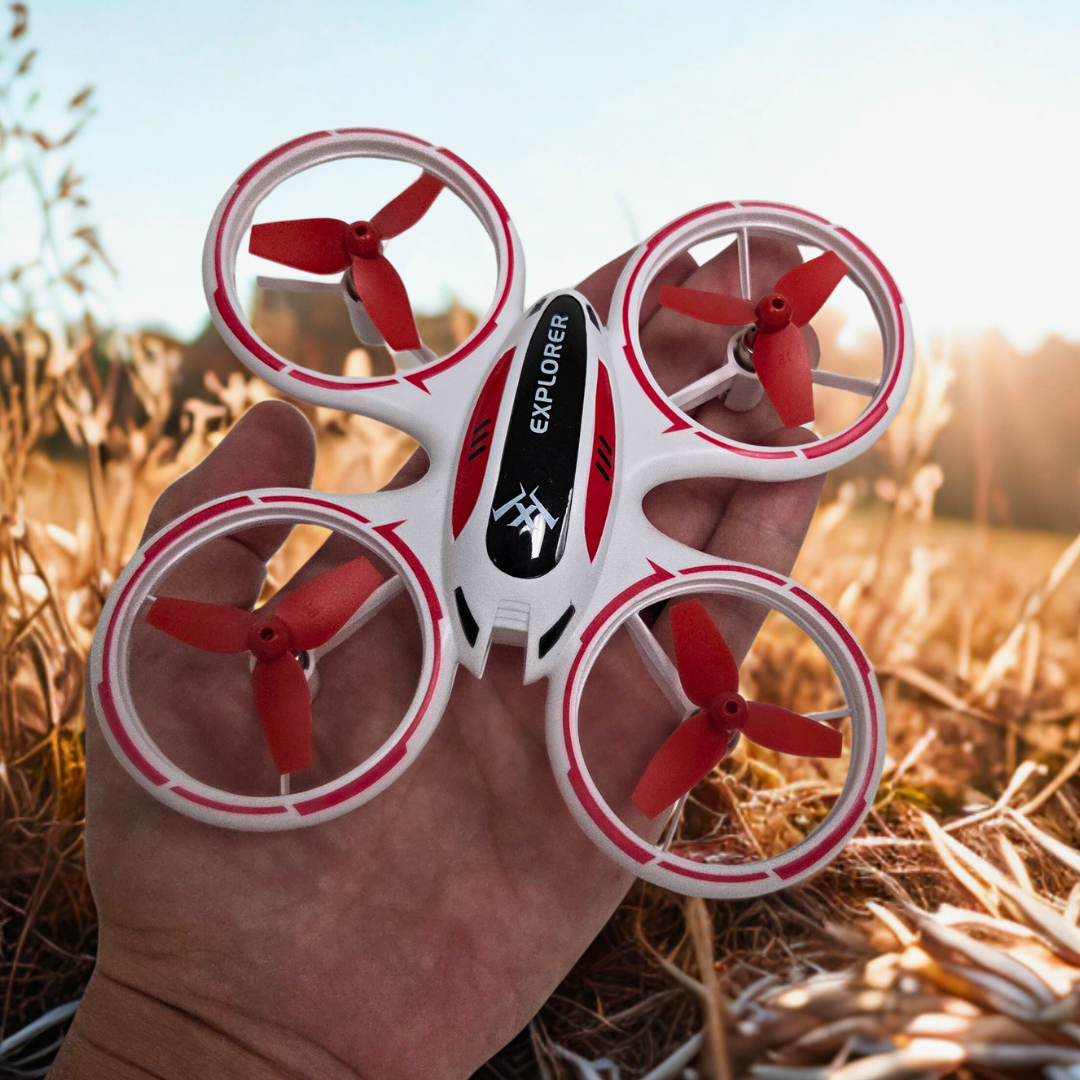 IMEX Explorer Drone – Palm-Sized Quadcopter with 6-Axis Gyro, LED Lights, and 360° Flips