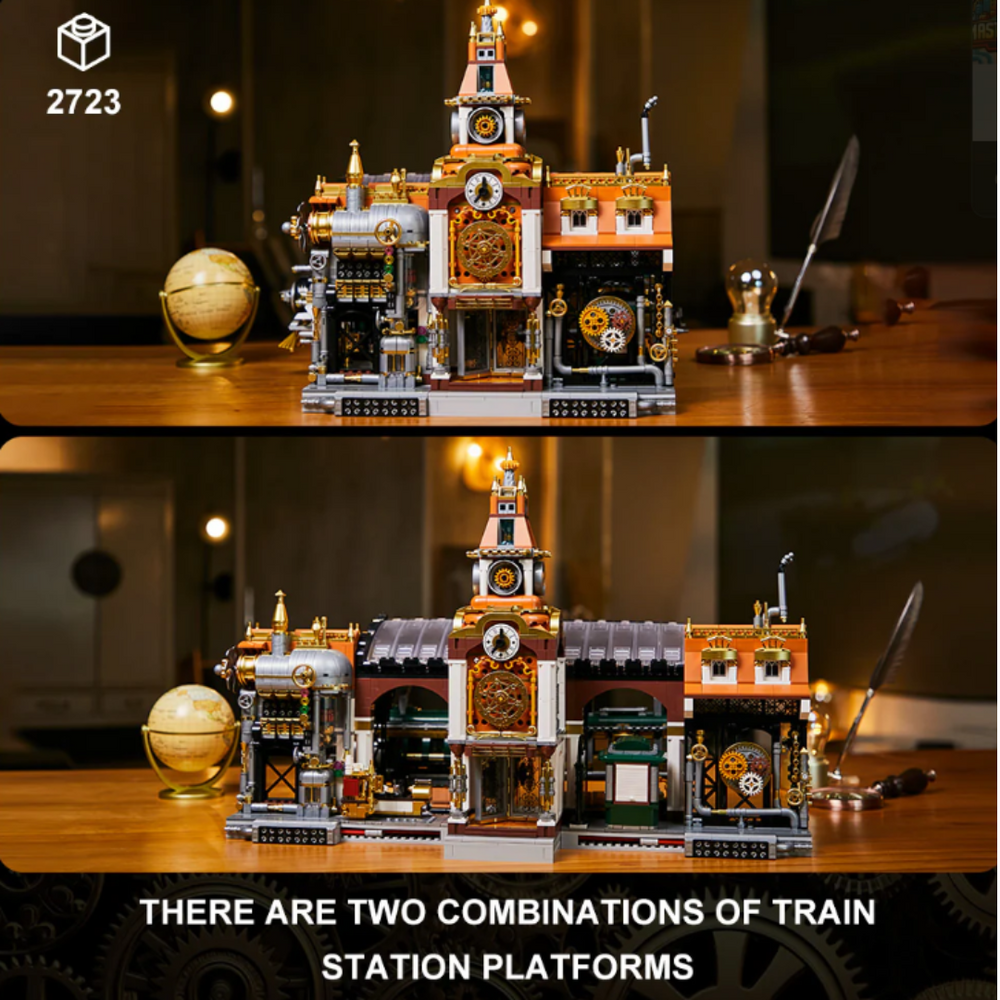 Pantasy 85007 Steampunk Railway Station – 2,788-Piece Modular Victorian City Train Build