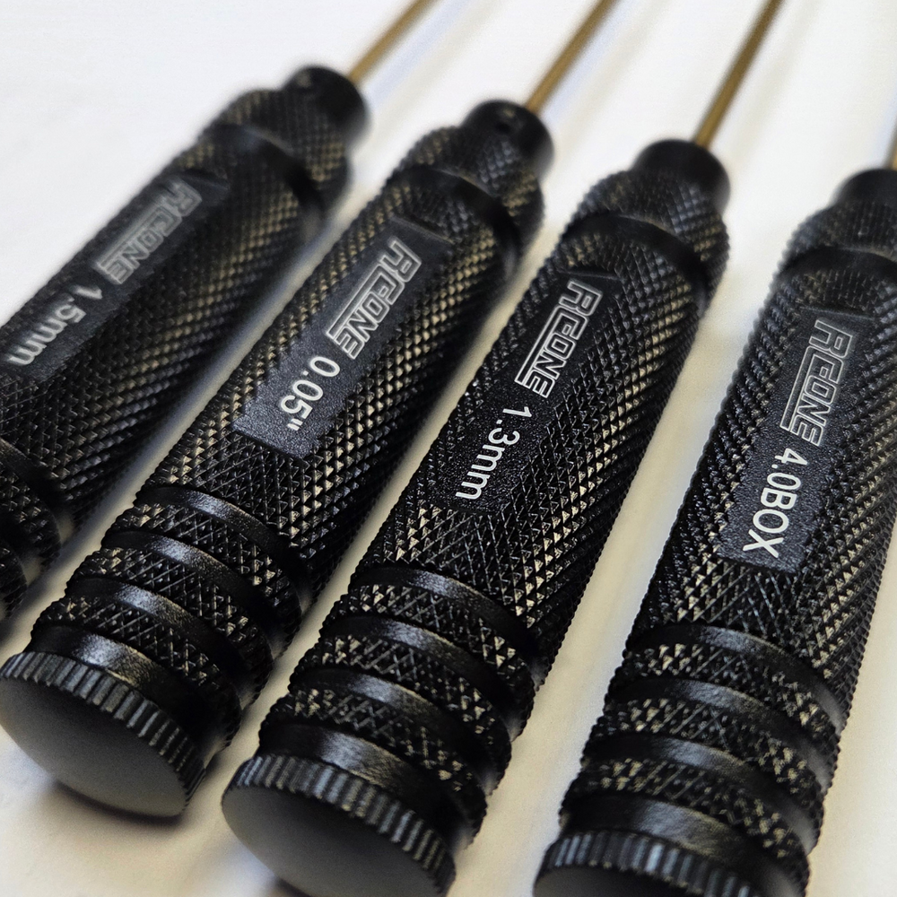 HSS Black Wrench Set for SCX24/AX24 — Hex 0.05", 1.3mm, 1.5mm + Box 4.0mm (4-Piece)