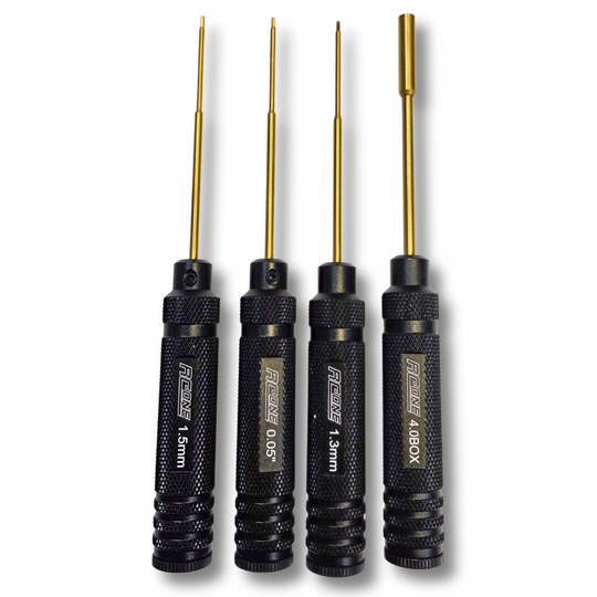 HSS Black Wrench Set for SCX24/AX24 — Hex 0.05", 1.3mm, 1.5mm + Box 4.0mm (4-Piece)