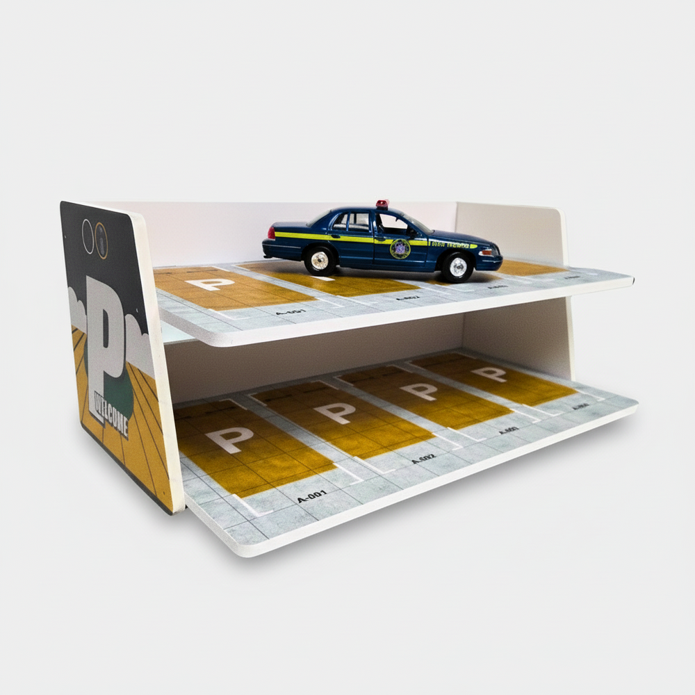 Two-Story Trapezoidal Parking Lot Diorama Scene For 1:24 Diecast