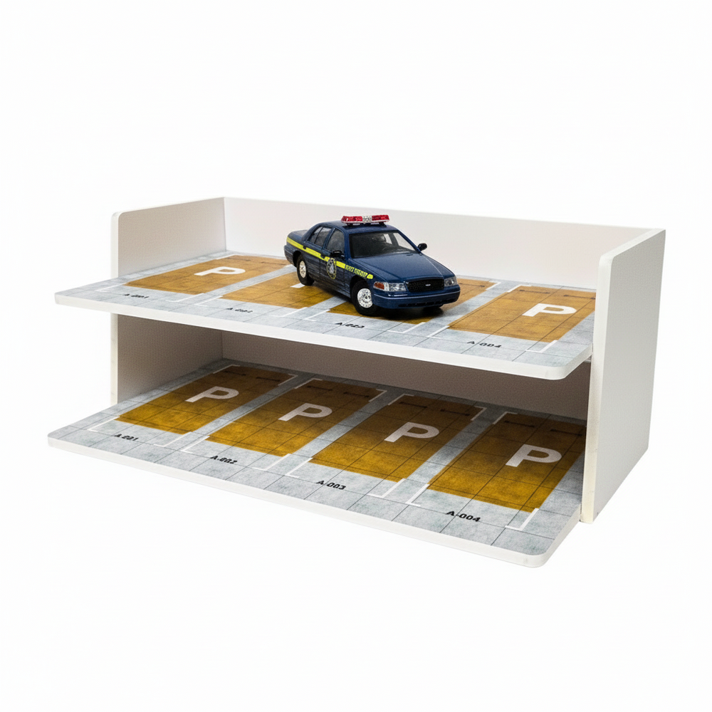 Two-Story Trapezoidal Parking Lot Diorama Scene For 1:24 Diecast
