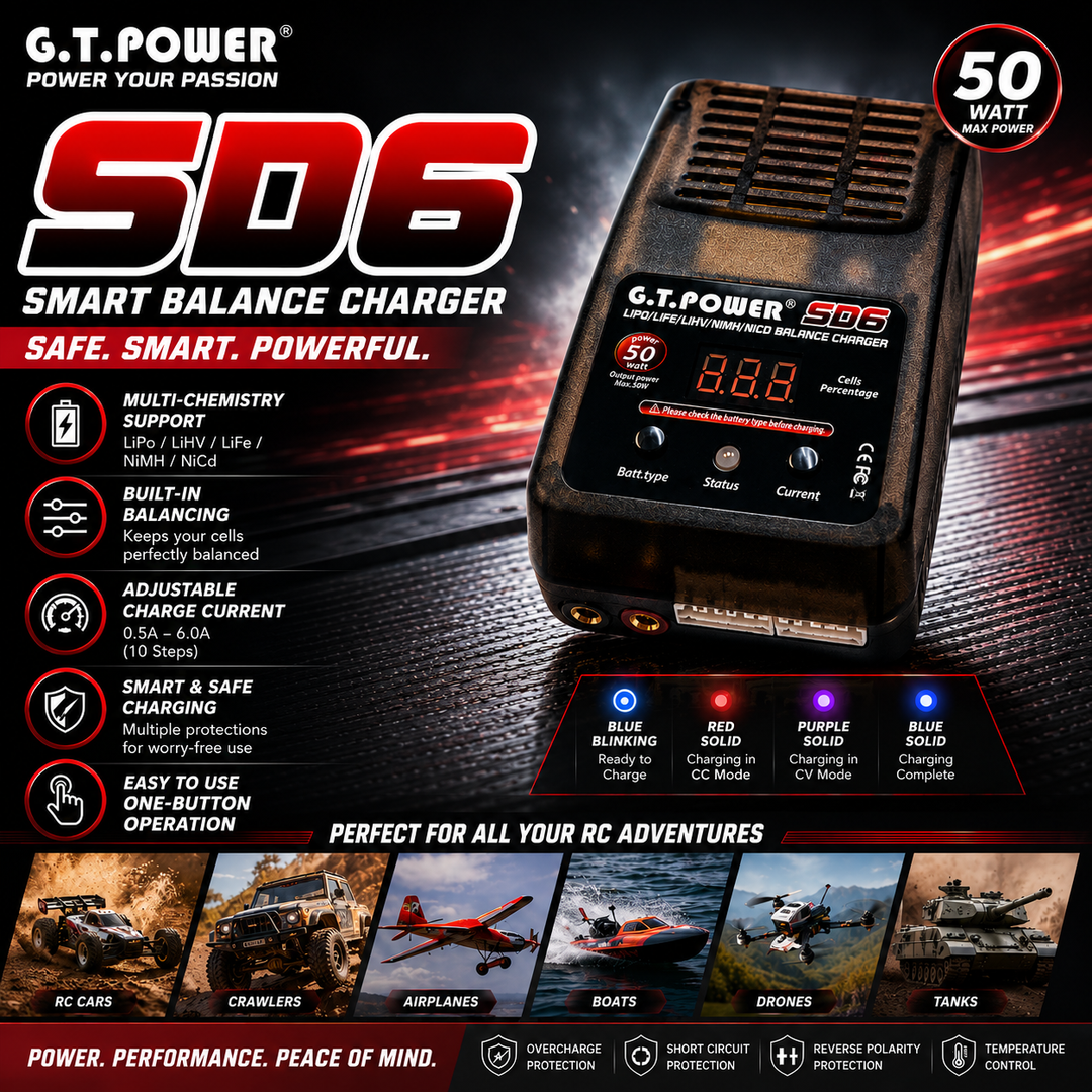 G.T. Power SD6 50W Smart Balance Charger
