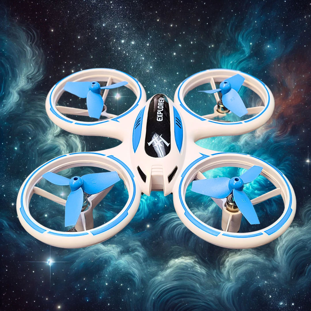 IMEX Explorer Drone – Palm-Sized Quadcopter with 6-Axis Gyro, LED Lights, and 360° Flips